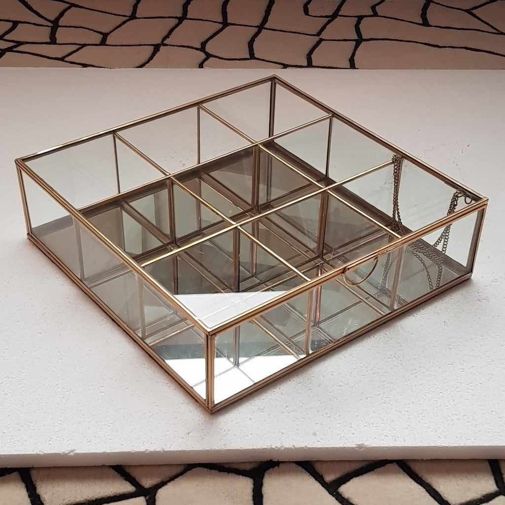 12027 Square Brass and Glass Jewellery Box