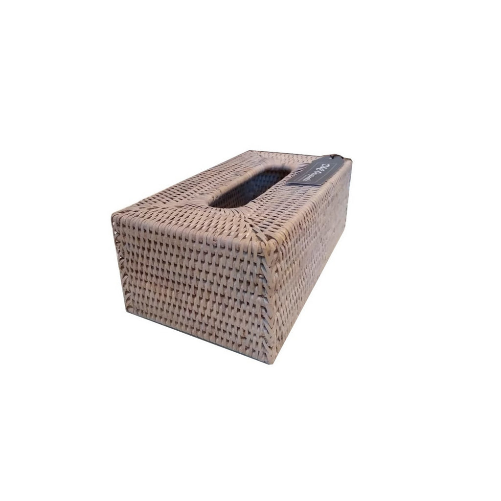 MCS 106A Rectangular White Wash Colour Rattan Tissue Box Cover